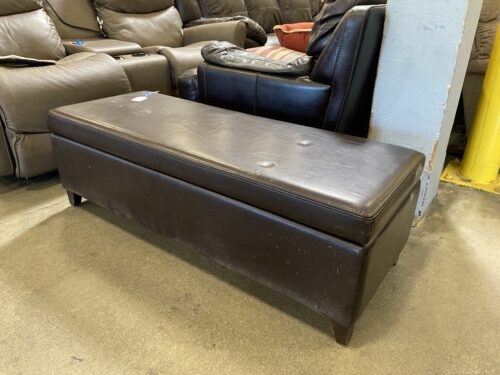 Brown Leather Long Boy Storage Ottoman