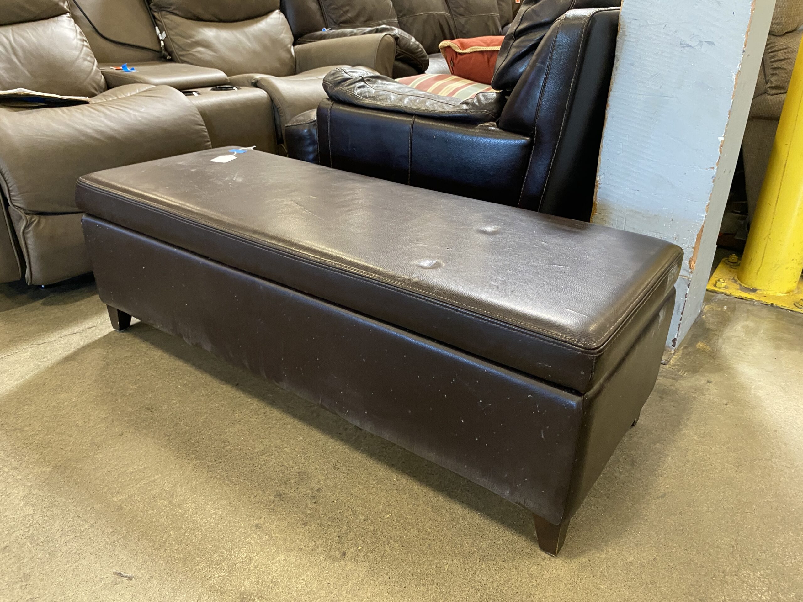 Brown Leather Long Boy Storage Ottoman
