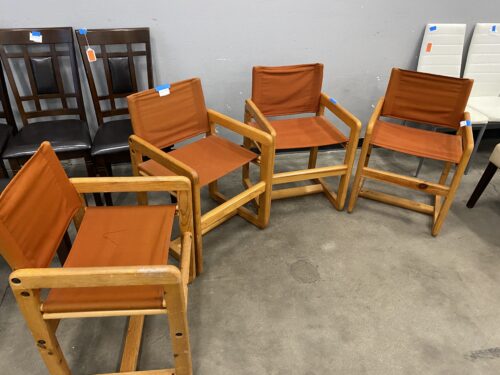 Burnt Orange Fabric And Wood Director Style Chairs Set of 4