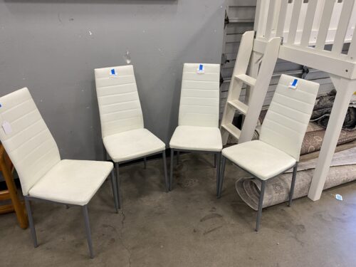 White Leather Armless Dining Chairs Set of 4