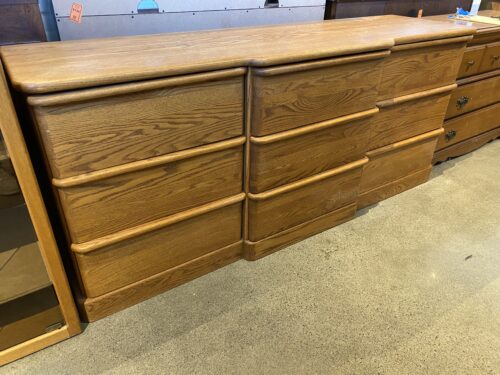 Oak Low Boy Nine Drawer Dresser