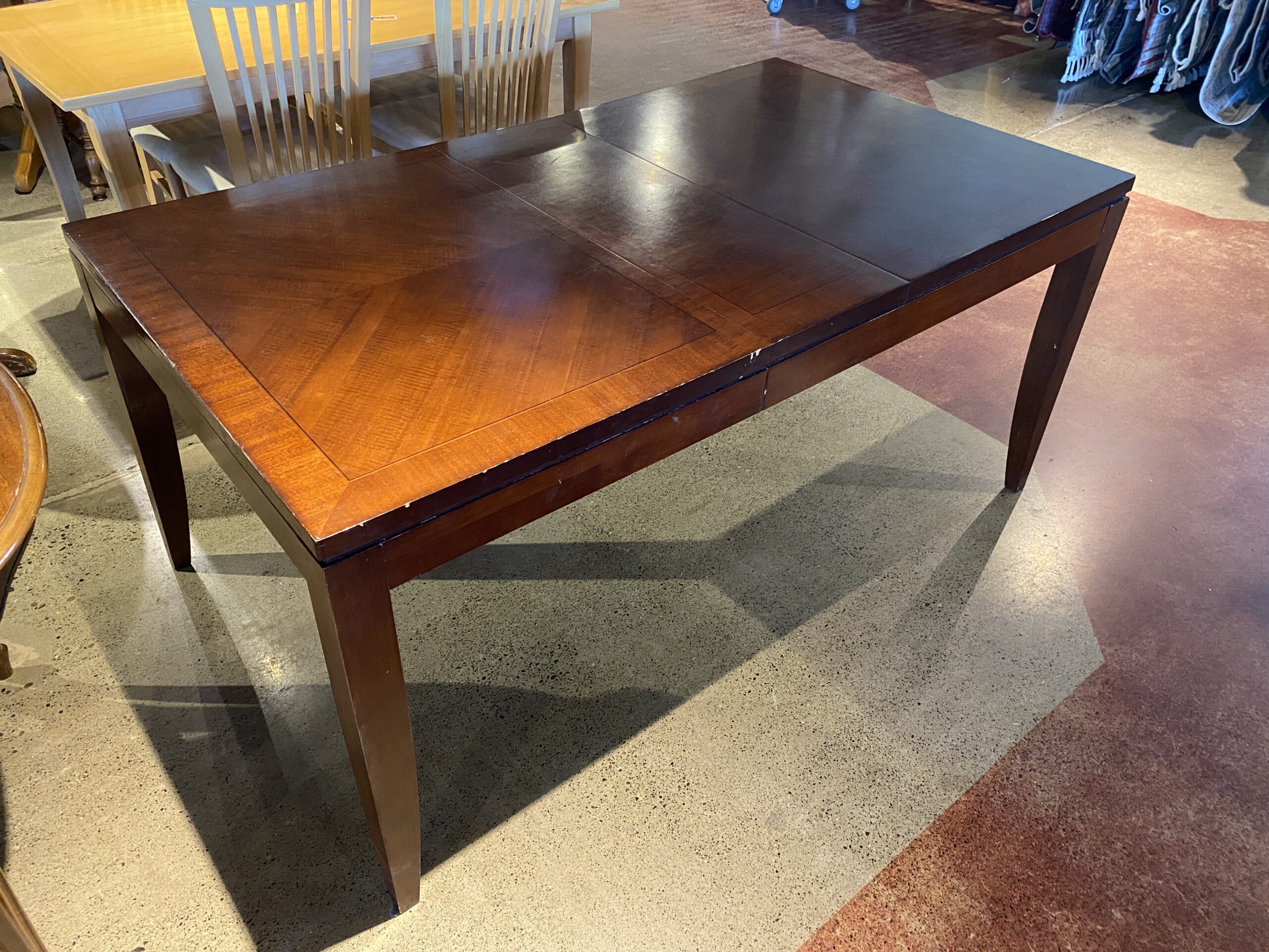 Dark Wood Rectangular Dining Table with Inlaid Top