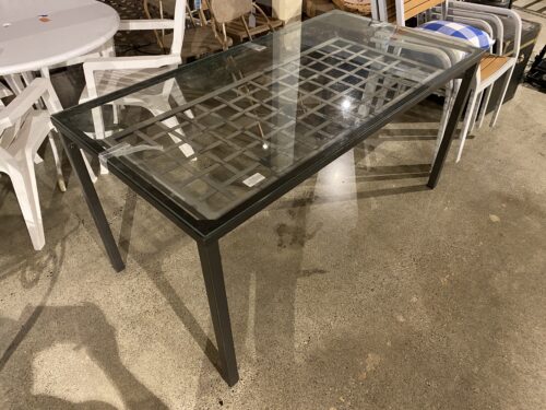 Outdoor Table with Metal Frame and Glass Top