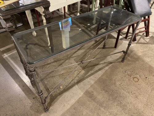 Glass Top Console Table with Knotted Metal Frame