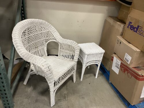 White Wicker Chair with Side Table