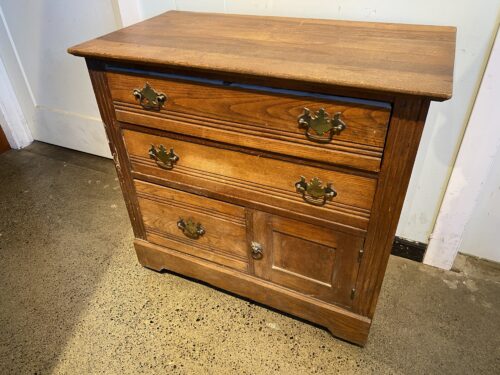 Antique Oak Three-Drawer Dresser with Cabinet