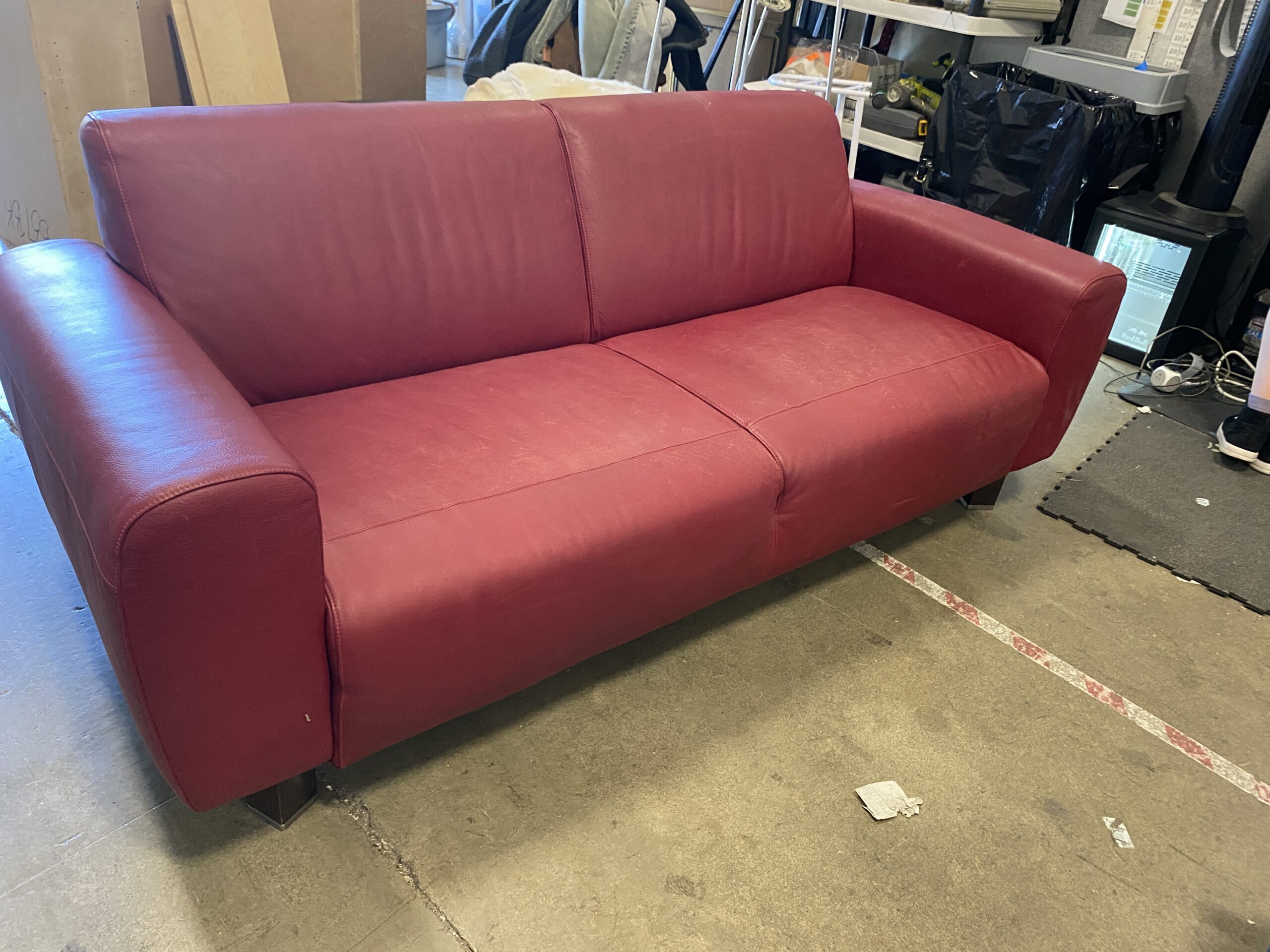 Red Leather Lowboy Couch