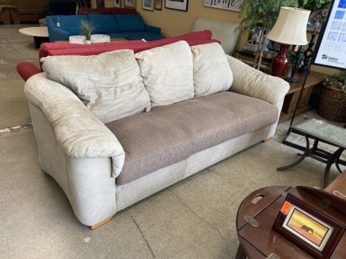 Brown Fabric Square Pattern Sofa