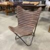 Brown Slat Tufted Leather Butterfly Chair