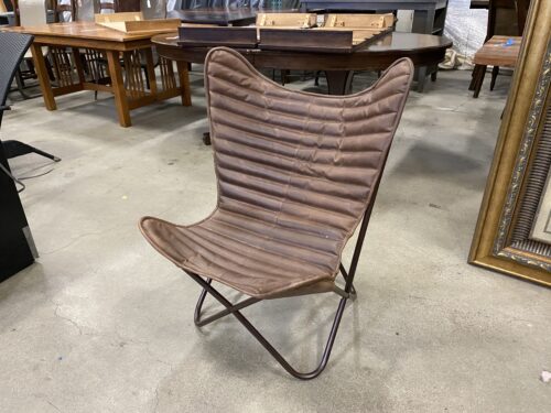 Brown Slat Tufted Leather Butterfly Chair