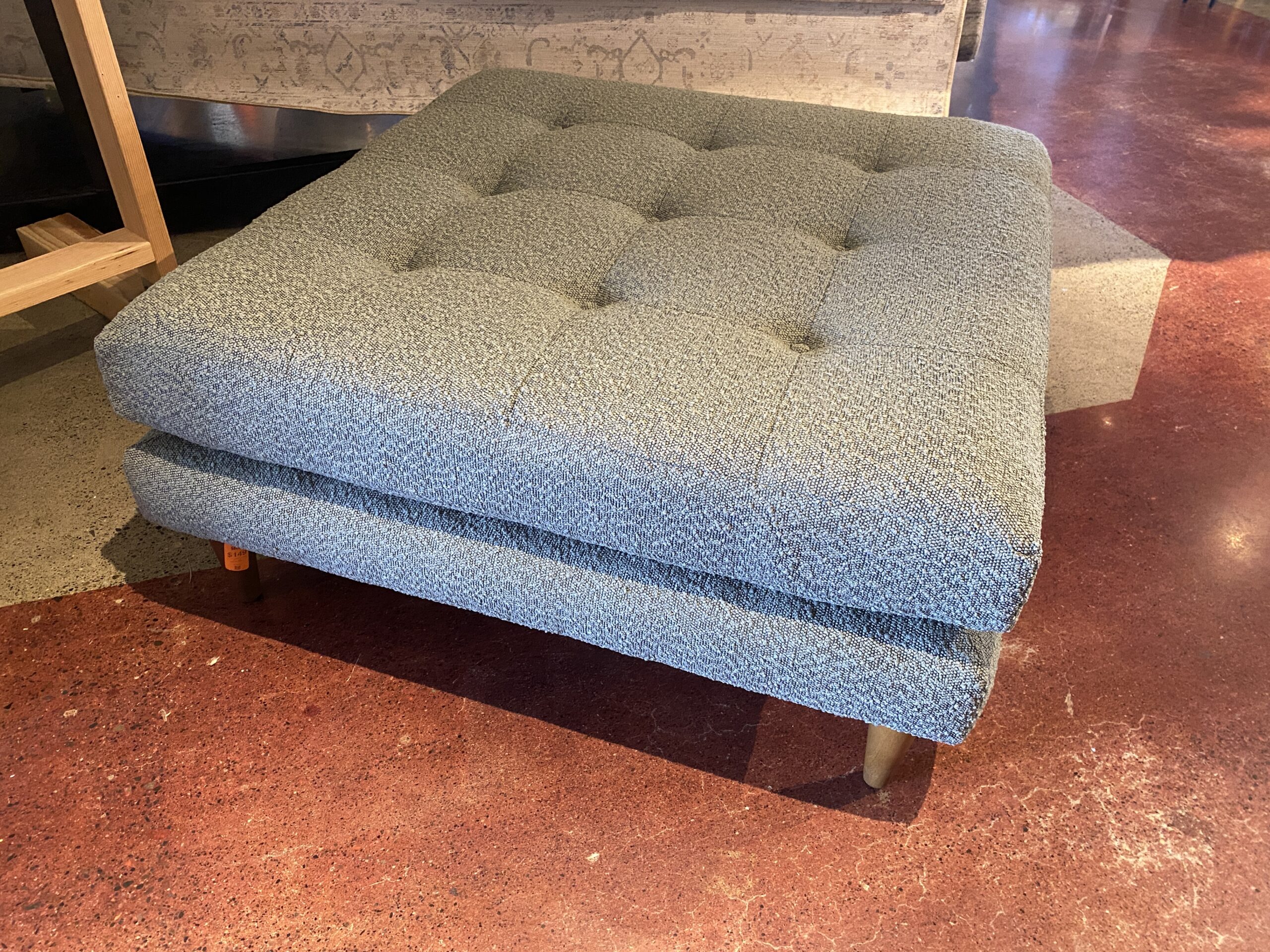 MCM Large Ottoman with a Bubbly Sage Green Fabric
