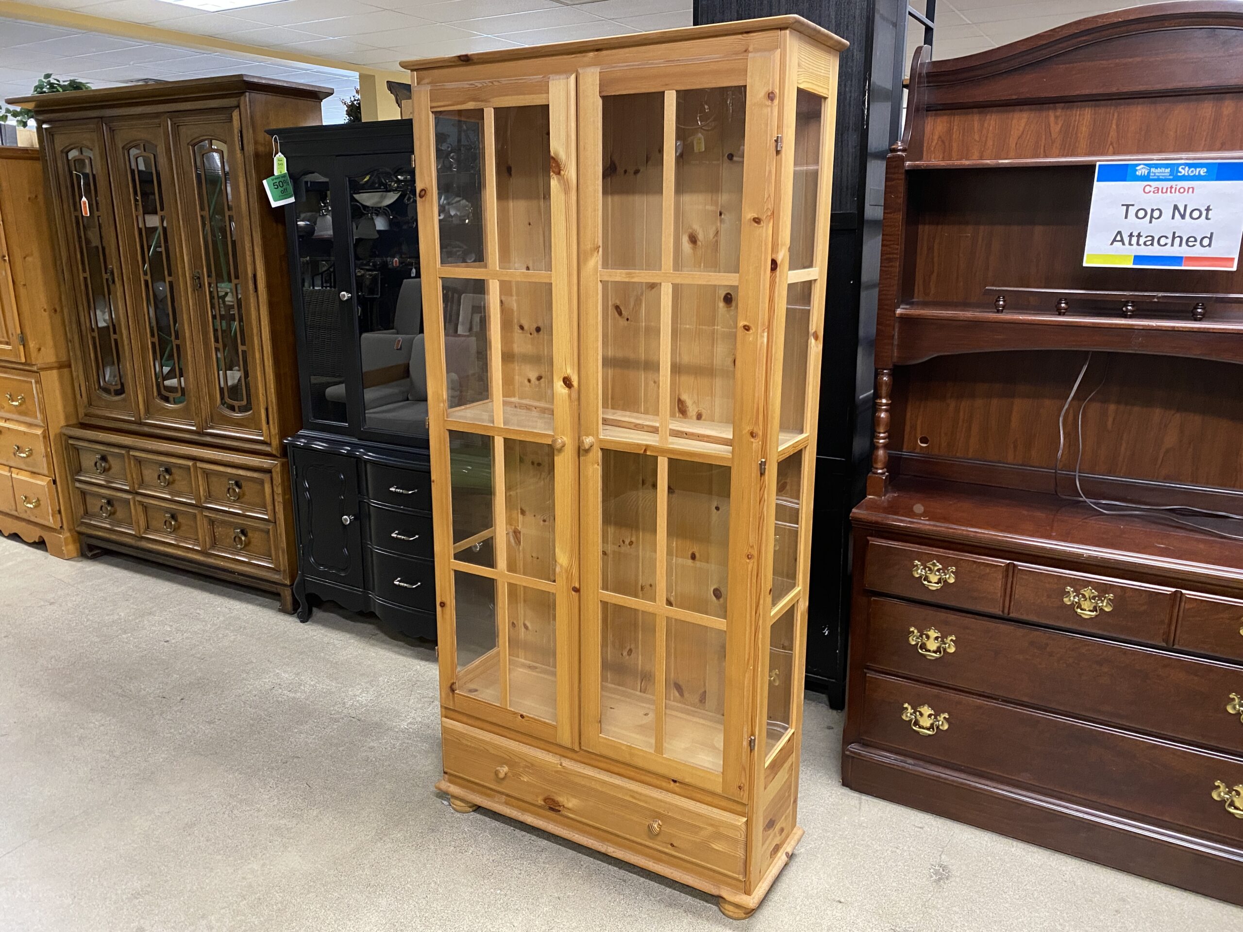 Small Knotty Pine China Hutch