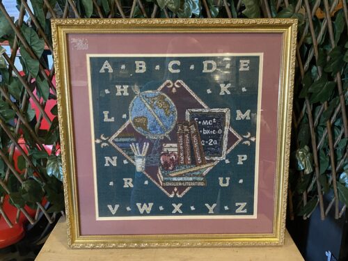 Scholarly Gold Framed Textile Art