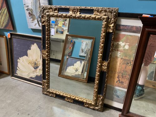 Gold and Black Ornately Carved Hanging Mirror