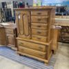Vintage Oak Finished 7 Drawer Armoire