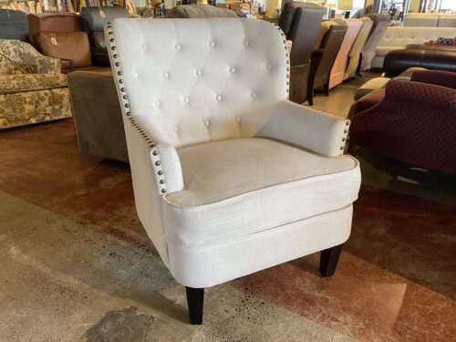 Off-White Stud Trim Accent Chair