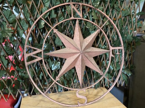 Rustic All-Metal Nautical Compass Wall Art