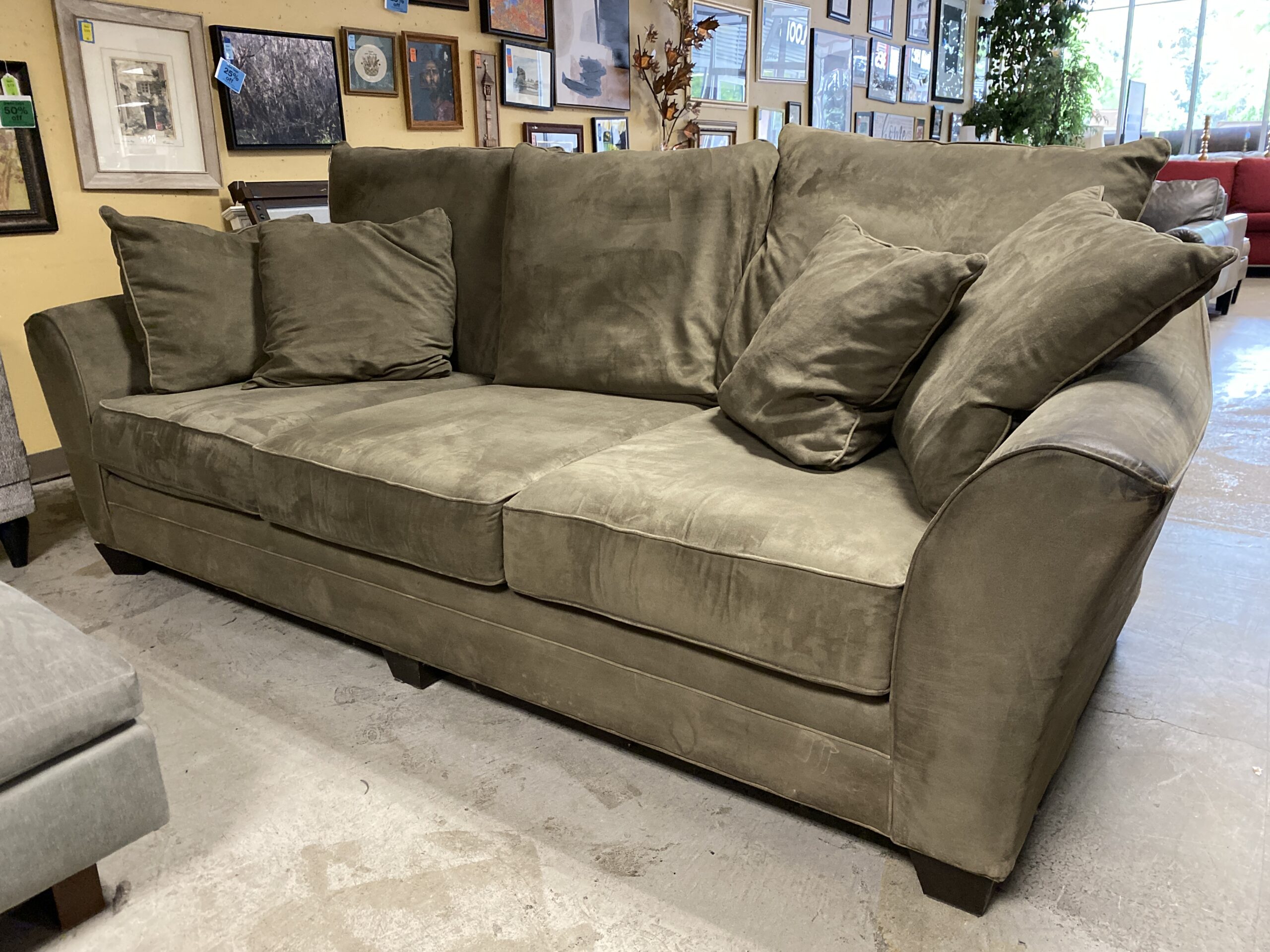 Sage Green Suede 3 Seat sofa
