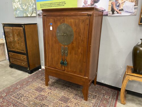 Antique Red Wood Pin Lock Chinoiserie Wedding Cabinet