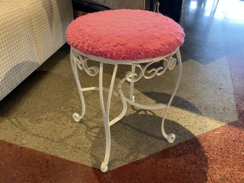 Petite Pink Stool w/ White Metal Legs