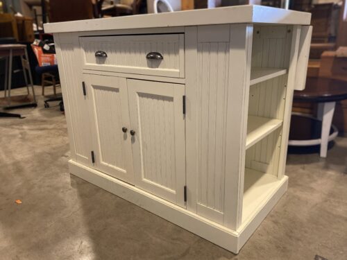 NANTUCKET White Glass-Top Expanding Kitchen Island