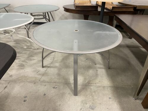 Grey Metal Circle Patio Table with Umbrella Holder