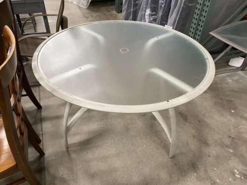 White Metal Circle Patio Table with Umbrella Holder