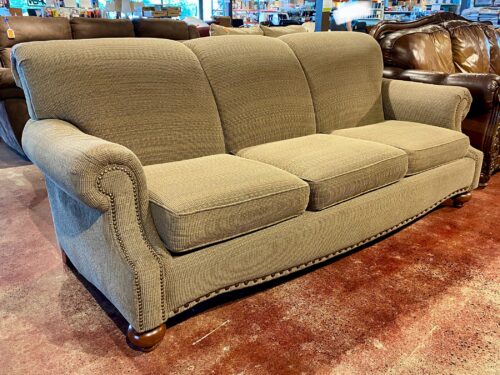 BASSETT Beige-Brown Nailhead Trim 3-Seater Sofa