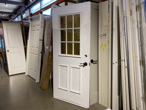 White Exterior Entry Door w/ Golden 6-Panel Window