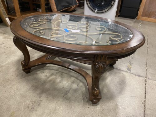 French Stlye Wrought Metal Glass Top Coffee Table