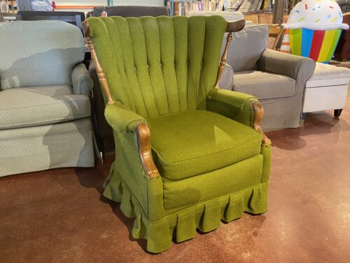 Vintage Bright Moss-Green Skirted Wood Frame Armchair