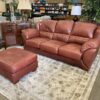 Brick Red Crescent Moons Leather Sofa and Ottoman