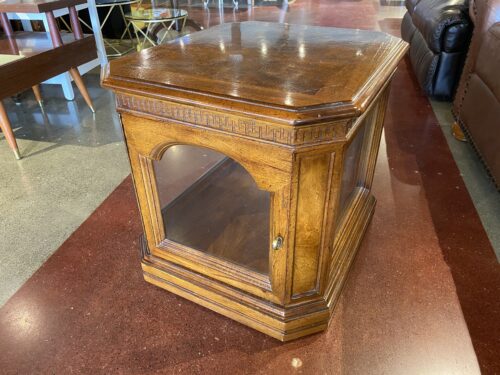 Wood Display End Table with Glass Panels