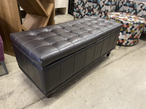 Faux Leather Storage Ottoman with Wood Legs