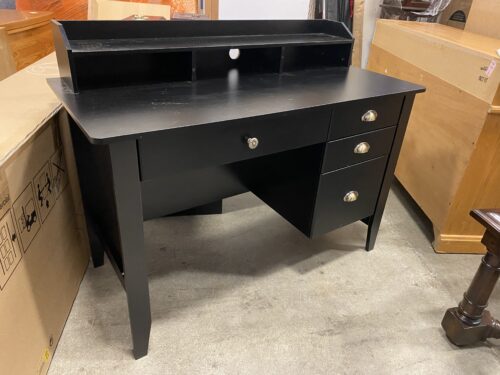 Compact Black Desk with Monitor Shelf