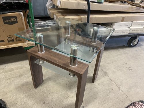 Two Tier Glass Top Side Table with Wood Legs