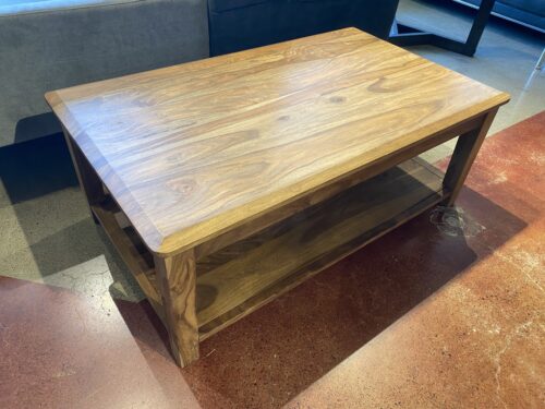 Solid Wood Rectangular Coffee Table with Lower Storage Shelf