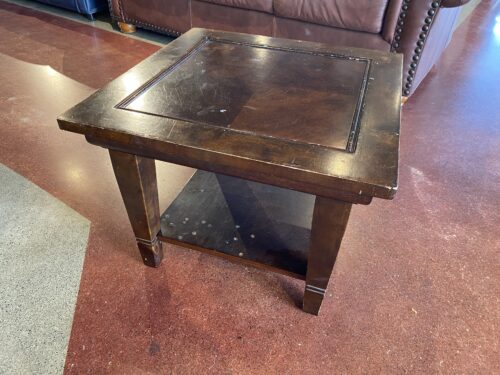 Dark Wood Square End Table with Lower Shelf