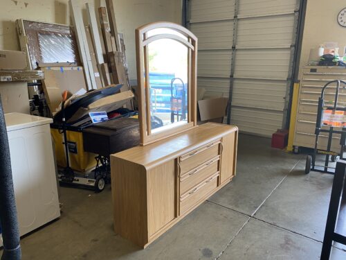 PALLISER Light Oak Long Dresser with Easy Mount Mirror