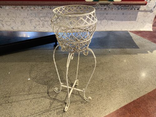 White Metal Plant Stand with Scrollwork