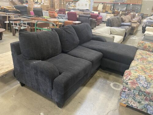 Charcoal Striped Swoop Arm Sectional Sofa