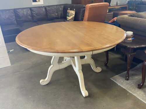 White Legged Circular Pedestal Table with Wood Top