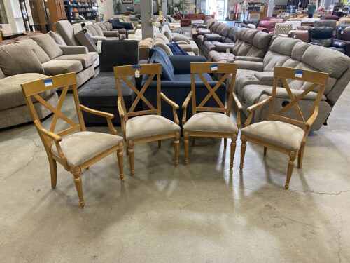 Weathered Oak Dining Chair with Fabric Cushion Set of 4
