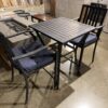 Outdoor Table and Two Chairs with Blue Cushions