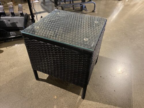 Contemporary Black Woven Rattan Outdoor Side Table with Glass Top