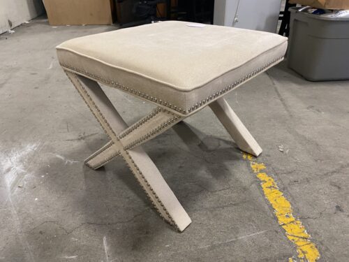 SAVAFAVIEH Badgley X Frame White Studded Ottoman