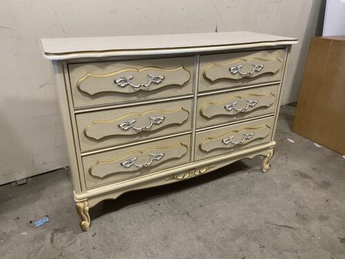 Vintage French Style White and Gold 6 Drawer Dresser