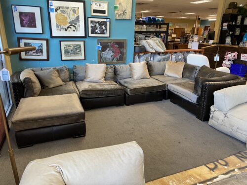 ARHAUS FURNITURE Leather & Fabric  Modular Sectional w/ Ottoman