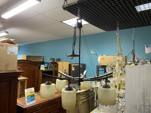 Metal 6 Light Chandelier w/ Tan Glass Shades