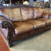 Ornate Wood Frame Leather 3-Seater Sofa